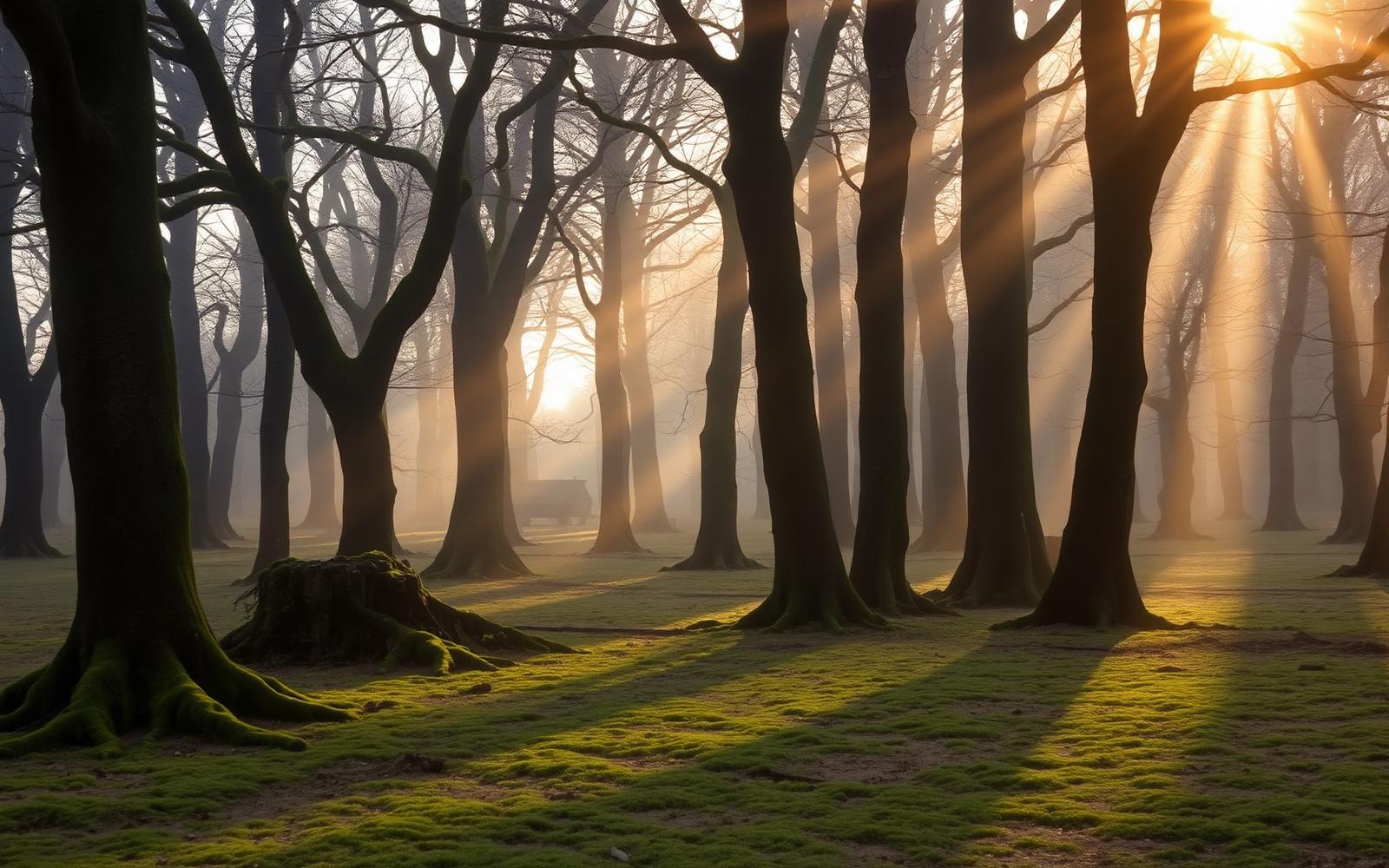 Beuken op de Veluwe in het vroege ochtendlicht